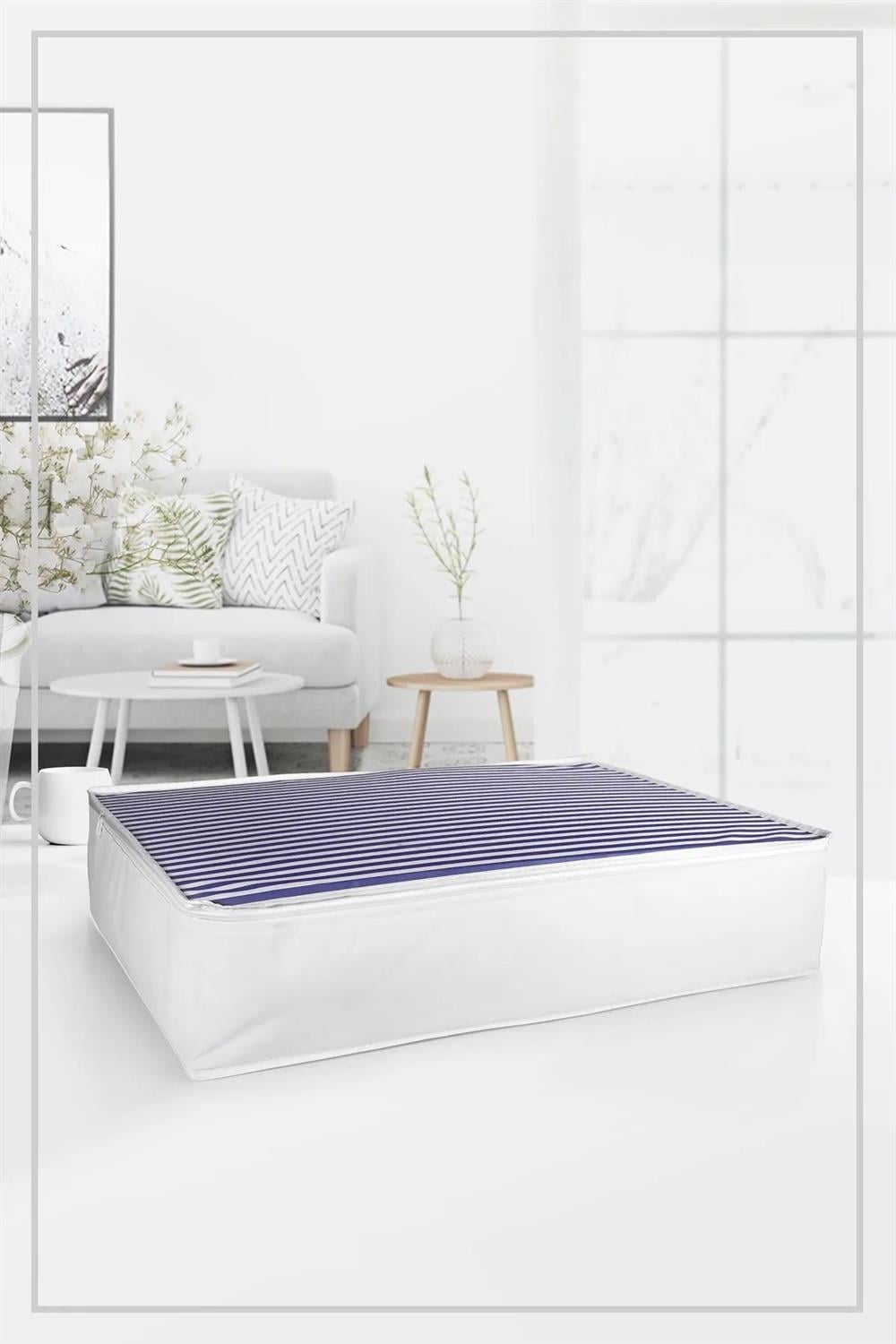 Vedsey Home OrganizerBaza Altı Düzenleyici Büyük Boy Hurç Lacivert Çizgili 70x50x25 Cm
