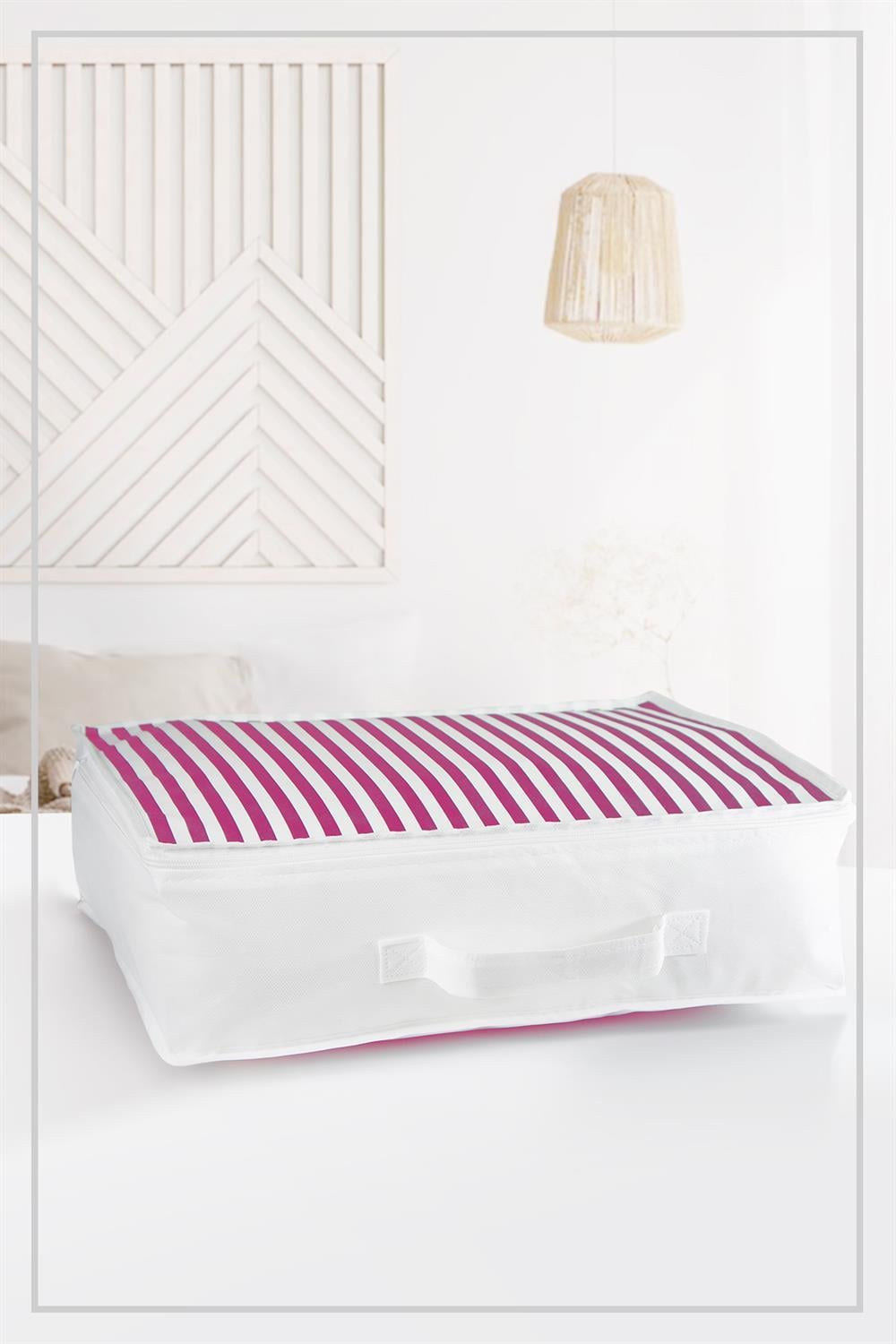 Vedsey Home OrganizerDüzenleyici Yorgan Hurcu Pembe Çizgili 53x44x20