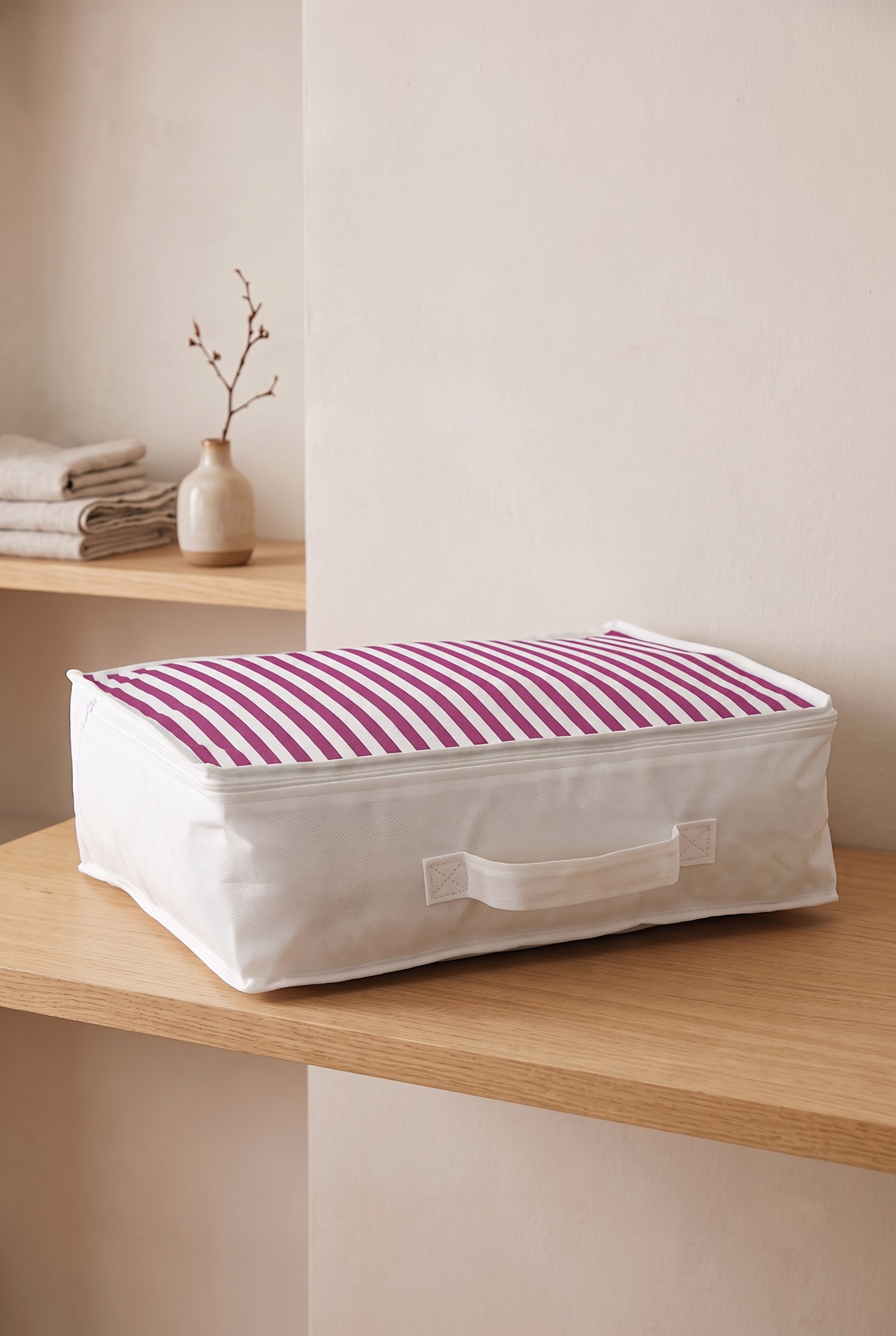 Vedsey Home OrganizerDüzenleyici Yorgan Hurcu Pembe Çizgili 53x44x20