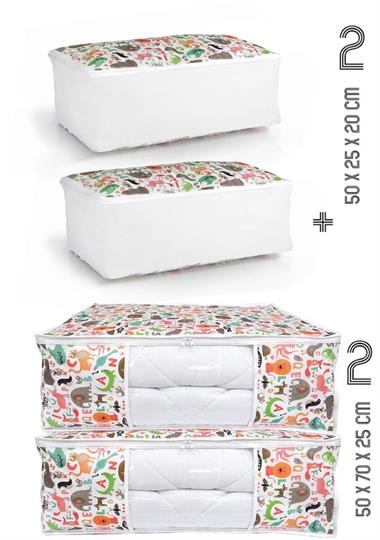 Vedsey Home Organizer 4'lü Set 50x70x25 - 50x25x20 Hayvan Baskılı Dolap İçi Ve Baza Altı Hurç