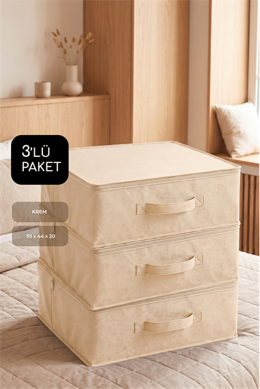 Vedsey3'lü Set 53 x 44 x 21 Cm Baza Altı & Dolap İçi Organizer, Yorgan & Yastık Düzenleyici Hurç Krem