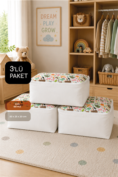 Vedsey Home Organizer3'lü Set Baza Altı Düzenleyici Küçük Boy Hurç Sevimli Hayvan Desenli 50x25x20 Cm