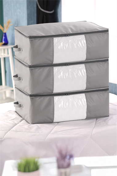 Vedsey Home Organizer3'lü Set Baza Altı Düzenleyici Pencereli Büyük Boy Hurç Gri 70x50x25 Cm