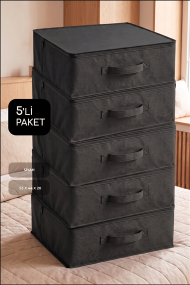 Vedsey5'li Set 53 X 44 X 21 Cm Baza Altı & Dolap Içi Organizer, Yorgan & Yastık Düzenleyici Hurç Siyah