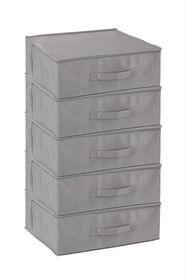 Vedsey5'li Set 53 x 44 x 21 Cm Baza Altı & Dolap İçi Organizer, Yorgan & Yastık Düzenleyici Hurç Gri