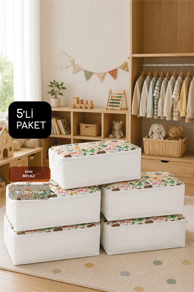 Vedsey Home Organizer5'li Set Baza Altı Düzenleyici Küçük Boy Hurç Sevimli Hayvan Desenli 50x25x20 Cm