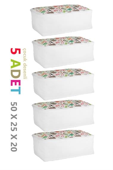 Vedsey Home Organizer5'li Set Baza Altı Düzenleyici Küçük Boy Hurç Sevimli Hayvan Desenli 50x25x20 Cm