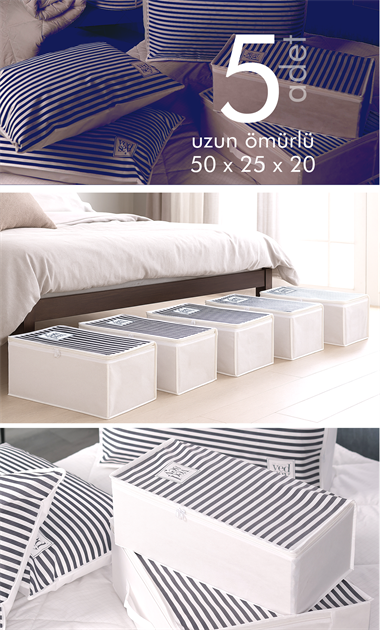 Vedsey Home Organizer5'li Set Baza Altı Düzenleyici Küçük Boy Hurç Lacivert Çizgili 50x25x20 Cm