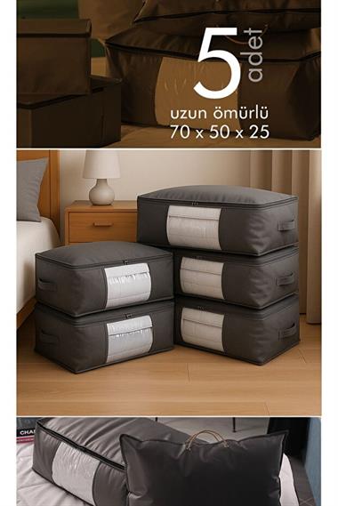 Vedsey Home Organizer5'li Set Baza Altı Düzenleyici Pencereli Büyük Boy Hurç Antrasit Gri 70x50x25 Cm