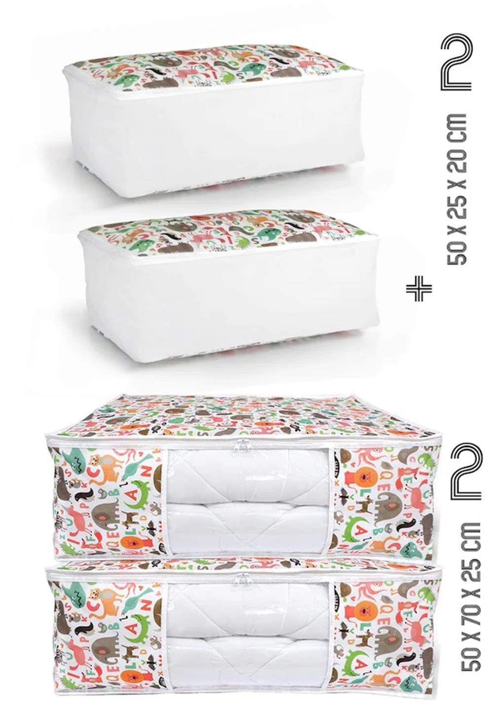 Vedsey Home Organizer 4'lü Set 50x70x25 - 50x25x20 Hayvan Baskılı Dolap İçi Ve Baza Altı Hurç