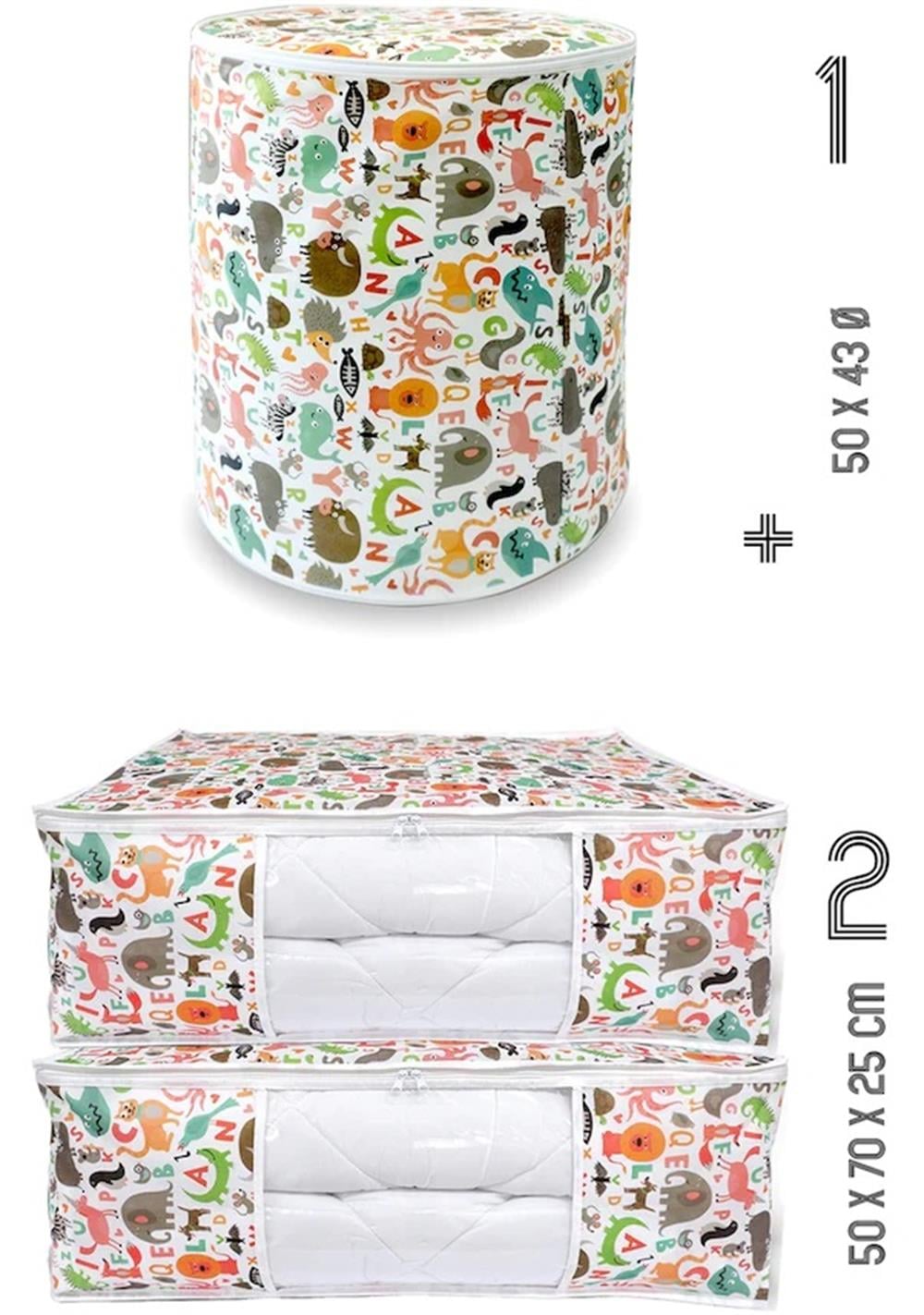 Vedsey Home Organizer3'lü Set 50x70x25 - 50x45 Çocuk Hayvan Baskılı Organizer Düzenleyici Set
