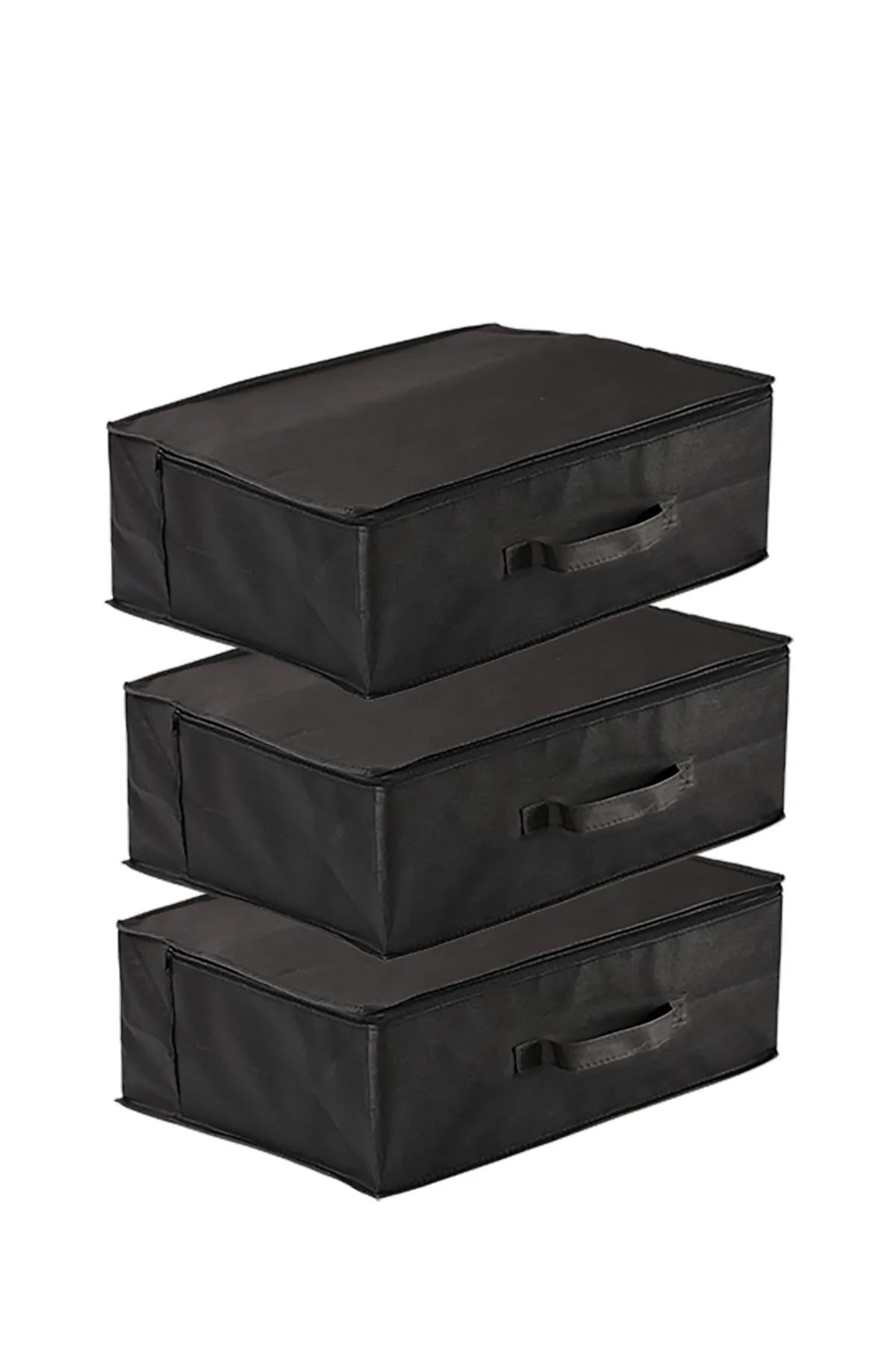 Vedsey3'lü Set 53 x 44 x 21 Cm Baza Altı & Dolap İçi Organizer, Yorgan & Yastık Düzenleyici Hurç Siyah