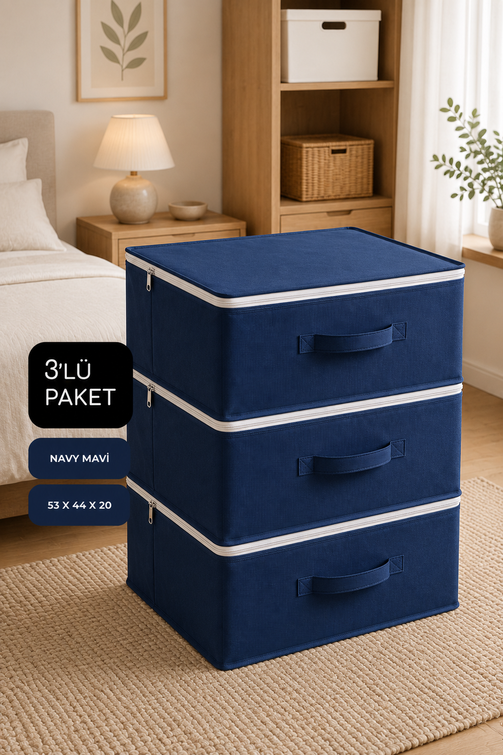 Vedsey3'lü Set 53x44x20 Cm Home Organizer Çekyat & Baza Altı Düzenleyici Hurç Lacivert