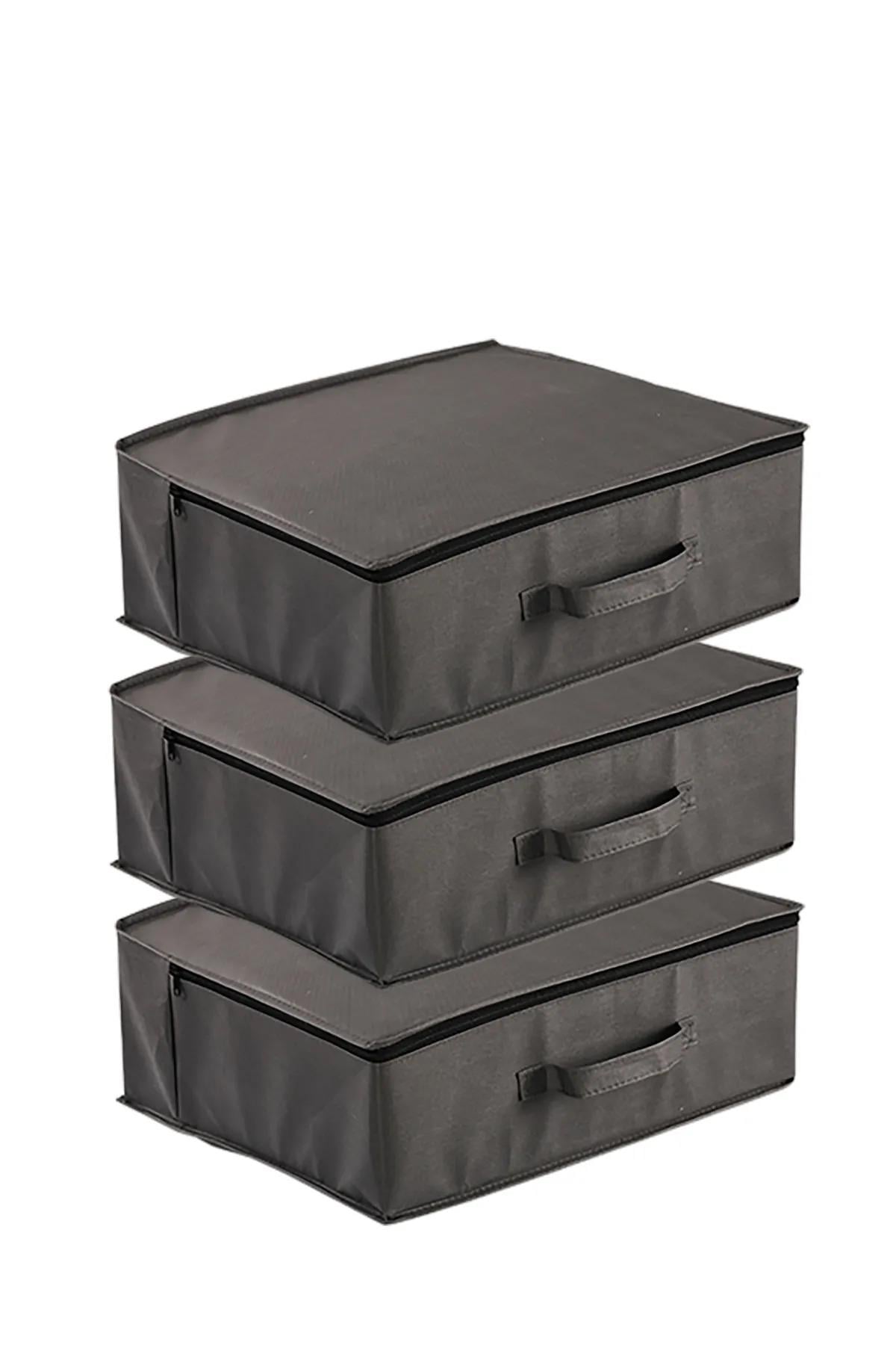 Vedsey3'lü Set 53x44x21 Cm Baza Altı & Dolap Içi Organizer, Yorgan & Yastık Düzenleyici Hurç Antrasit Gri
