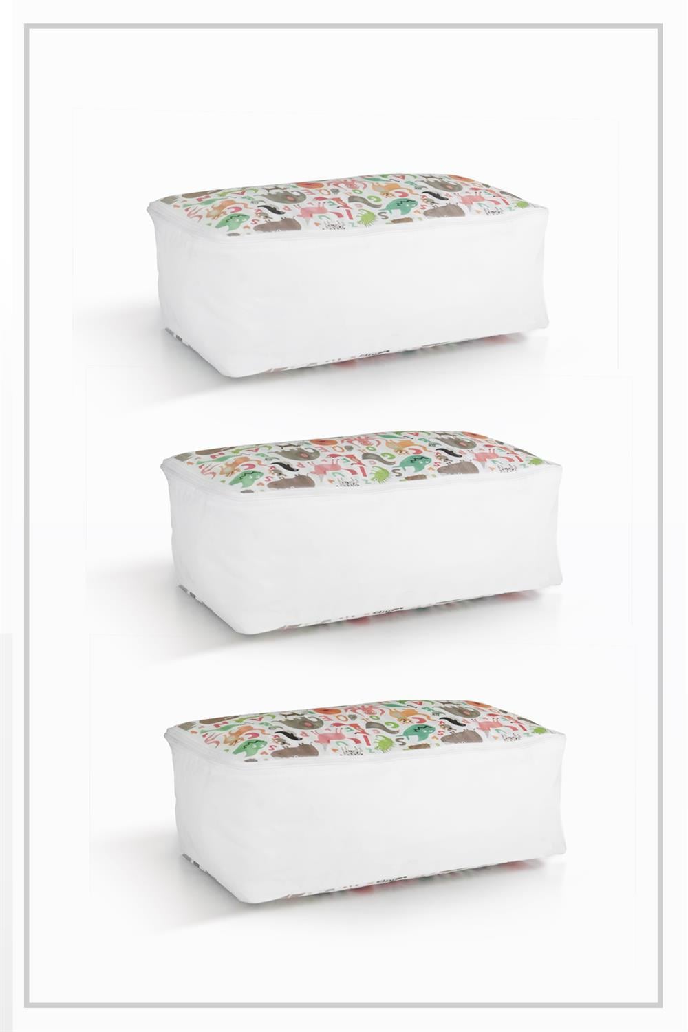 Vedsey Home Organizer3'lü Set Baza Altı Düzenleyici Küçük Boy Hurç Sevimli Hayvan Desenli 50x25x20 Cm
