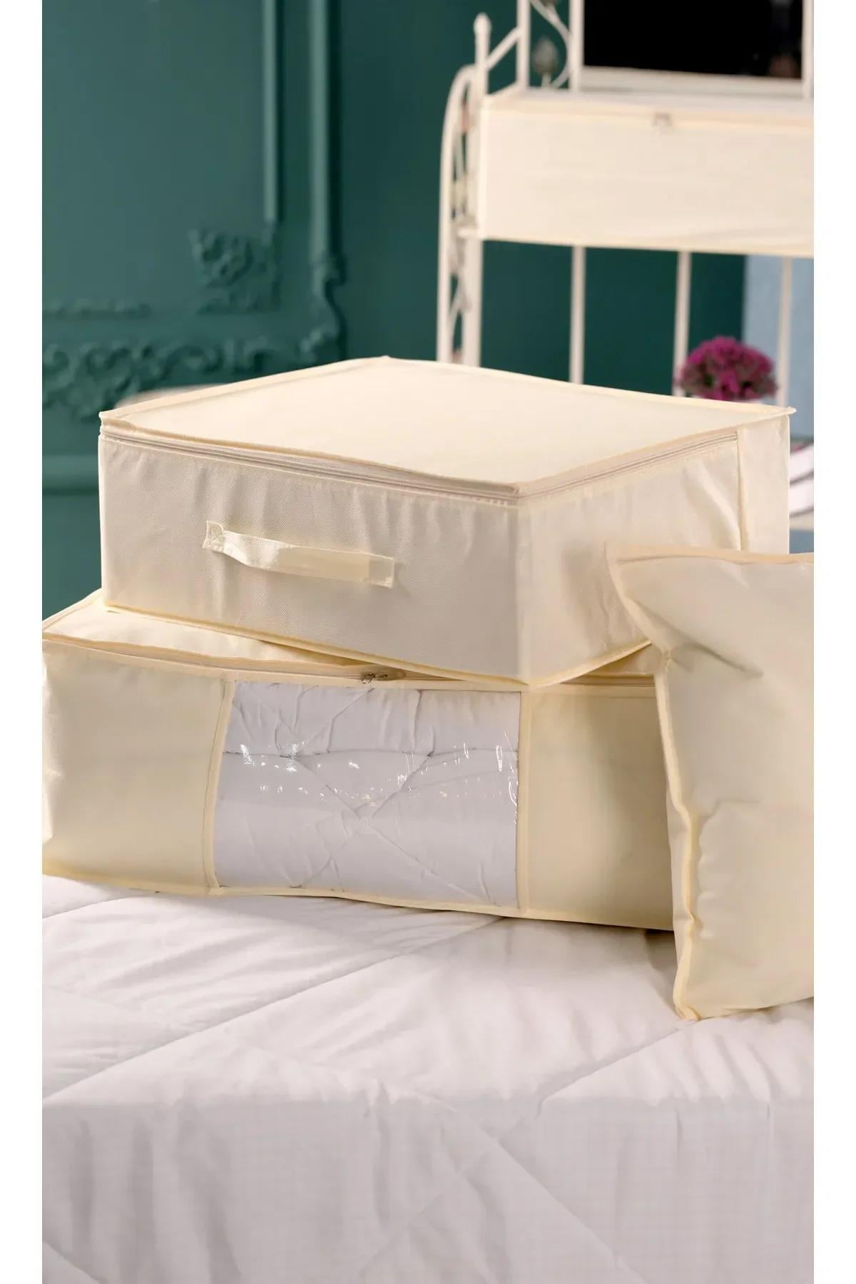 Vedsey53 x 44 x 21 Cm Baza Altı & Dolap İçi Organizer, Yorgan & Yastık Düzenleyici Hurç Krem