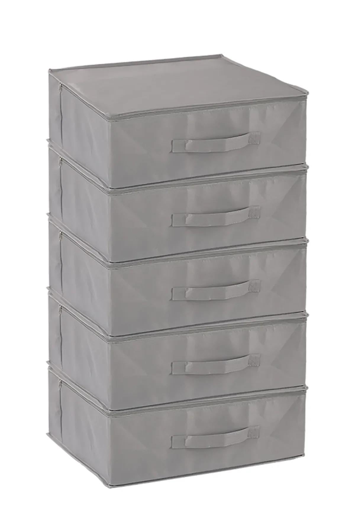 Vedsey5'li Set 53 x 44 x 21 Cm Baza Altı & Dolap İçi Organizer, Yorgan & Yastık Düzenleyici Hurç Gri