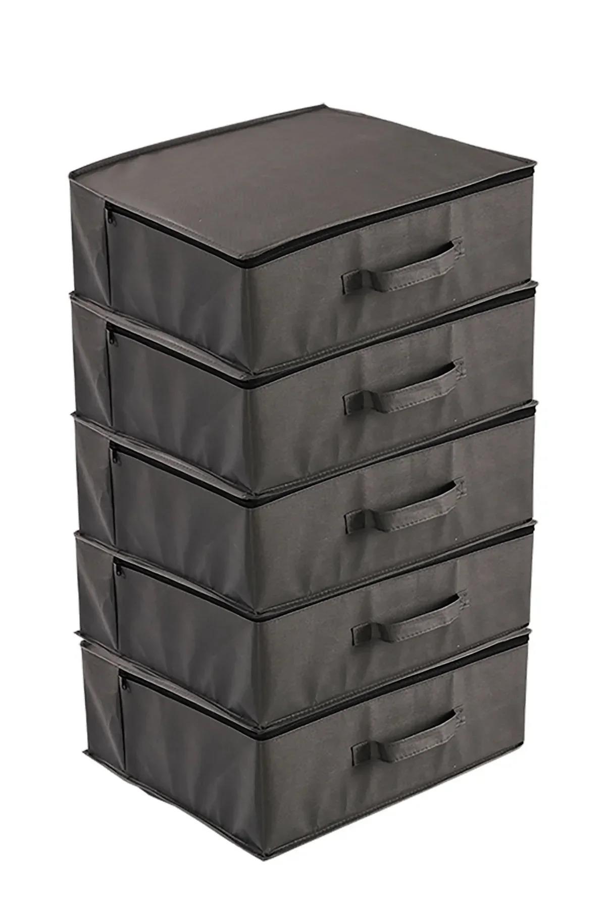 Vedsey5'li Set 53 x 44 x 21 Cm Baza Altı & Dolap İçi Organizer, Yorgan & Yastık Düzenleyici Hurç Antrasit