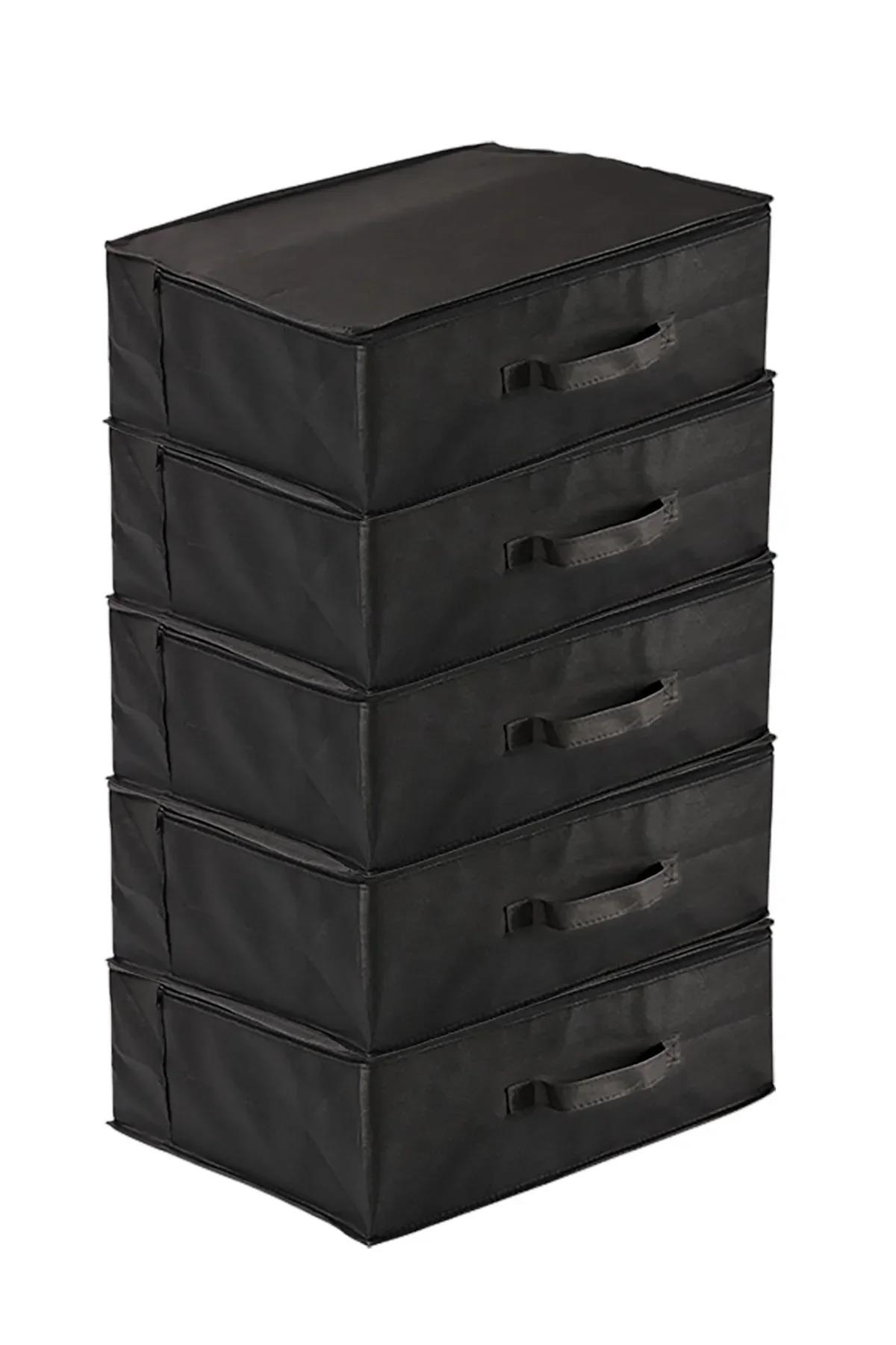 Vedsey5'li Set 53 X 44 X 21 Cm Baza Altı & Dolap Içi Organizer, Yorgan & Yastık Düzenleyici Hurç Siyah