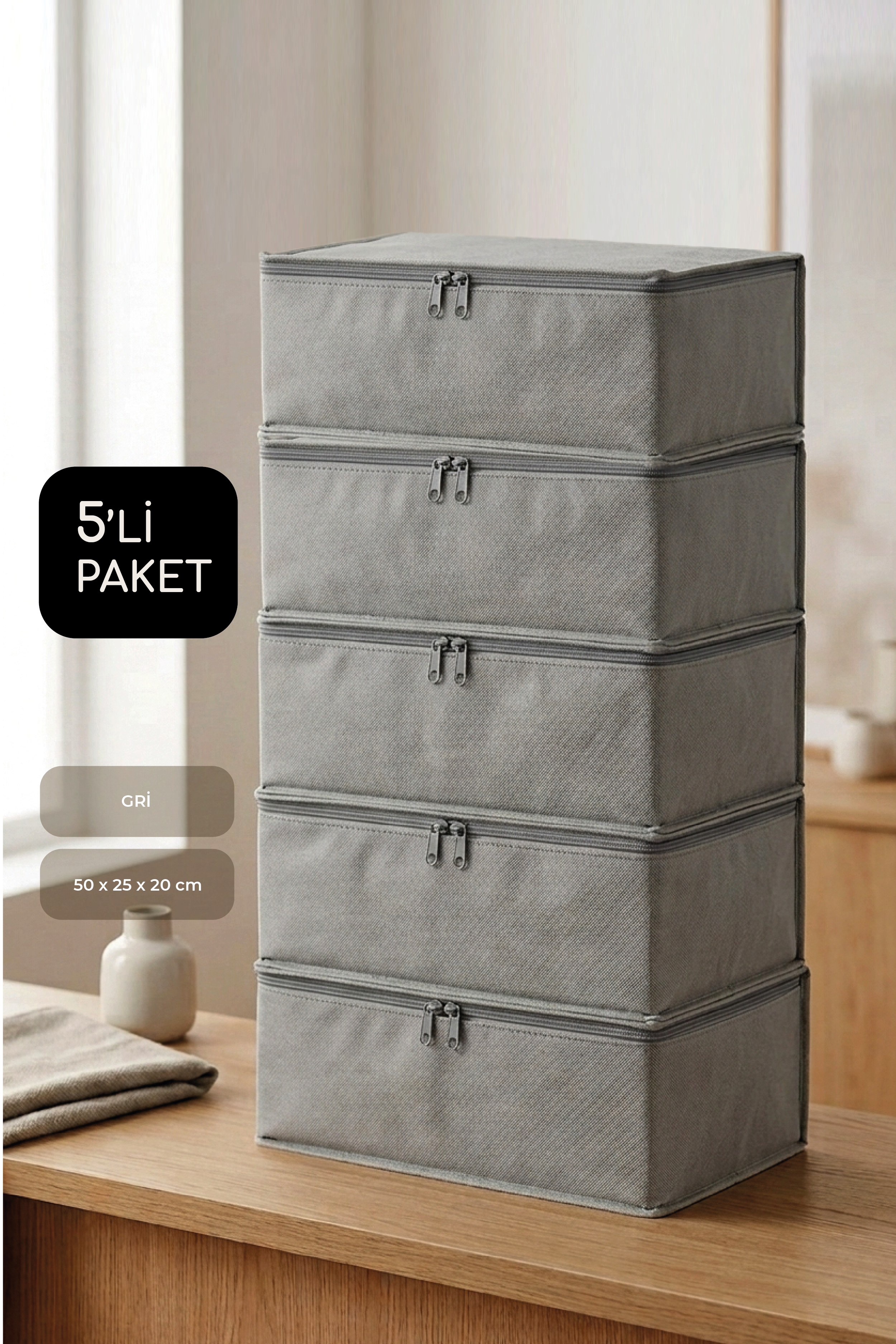 Vedsey Home Organizer5'li Set Baza Altı Düzenleyici Küçük Boy Hurç Gri 50x25x20 Cm