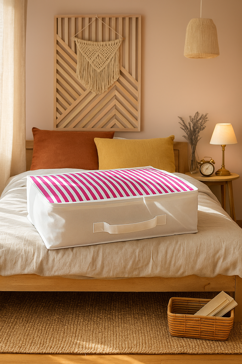 Vedsey Home OrganizerDüzenleyici Yorgan Hurcu Pembe Çizgili 53x44x20