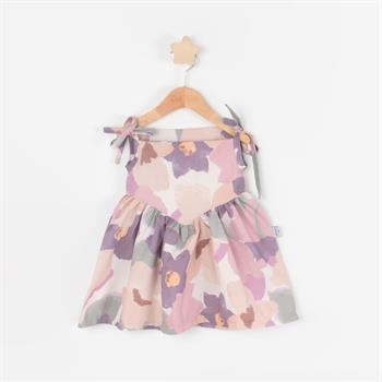 Kız Bebek Renkli Çiçekli İp Askılı Dokuma Elbise Örme Hırkalı