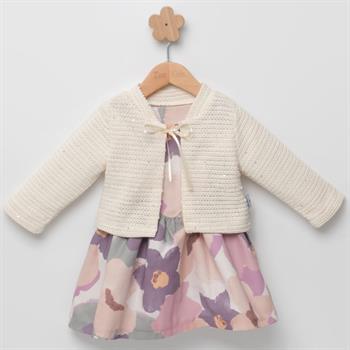 Kız Bebek Renkli Çiçekli İp Askılı Dokuma Elbise Örme Hırkalı