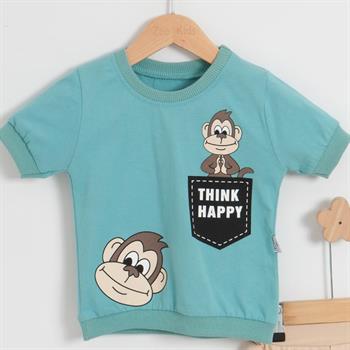 Erkek Bebek Pamuklu Sevimli Maymun Desenli Şortlu Mavi Süprem Takım