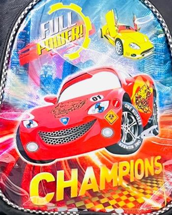Erkek Çocuk Fermuarlı Şampiyon Arabalar Siyah Okul Çantası - Sırt Çantası