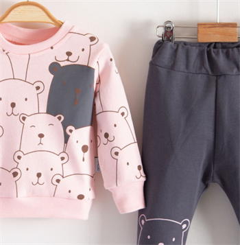 Kız Bebek Hello Ayılar Baskılı 2 İp Unisex Takım