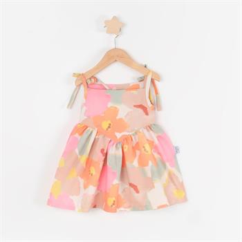Kız Bebek Renkli Çiçekli İp Askılı Dokuma Elbise Örme Hırkalı