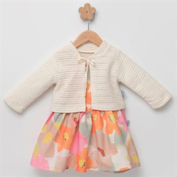 Kız Bebek Renkli Çiçekli İp Askılı Dokuma Elbise Örme Hırkalı