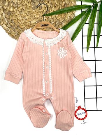 Kız Bebek Çiçek Armalı Güpür Yakalı Tulum