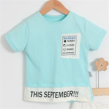 Erkek Bebek Rahat Pamuklu Tişört Cepli Şort Turkuaz Alt Üst Takım