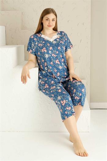 Bahar Dalı İndigo BATTAL Bermuda Bayan Pijama Takımı 2735BB