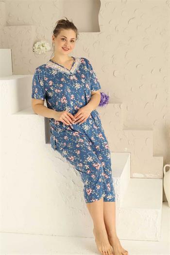 Bahar Dalı İndigo BATTAL Bermuda Bayan Pijama Takımı 2708BB