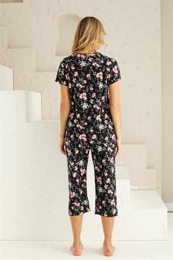 Bahar Dalı Siyah Bermuda Bayan Pijama Takımı 2735B