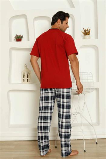 Bordo  Kareli Kısa Kollu Erkek Pijama Takımı 1206KY