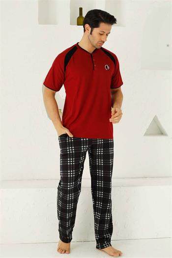 Bordo Ekoseli Kısa Kollu Erkek Pijama Takımı 1192KY