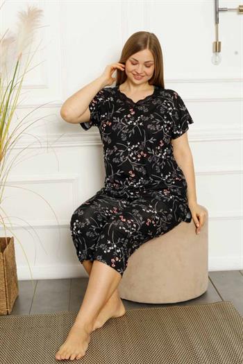 Büyük Beden Bahar Dalı Bermuda Bayan Pijama Takımı 2707BB