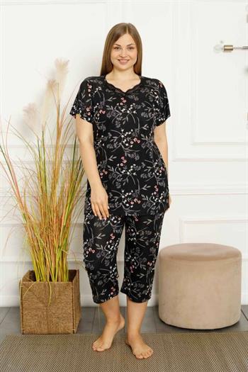 Büyük Beden Bahar Dalı Bermuda Bayan Pijama Takımı 2707BB