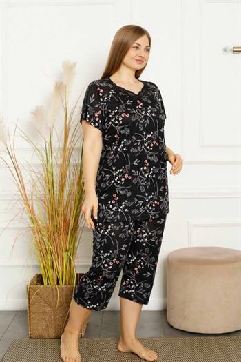 Büyük Beden Bahar Dalı Bermuda Bayan Pijama Takımı 2707BB