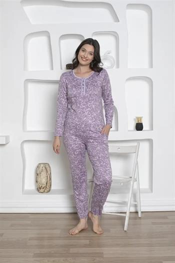 Çiçek Desenli Kadın Pijama Takımı - Likralı Milan Uzun Kollu 2814UKL