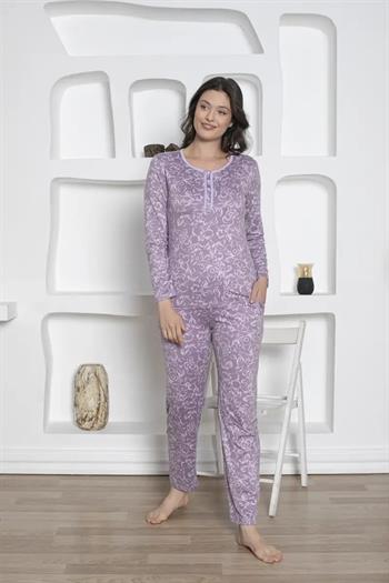 Çiçek Desenli Kadın Pijama Takımı - Likralı Milan Uzun Kollu 2814UKL