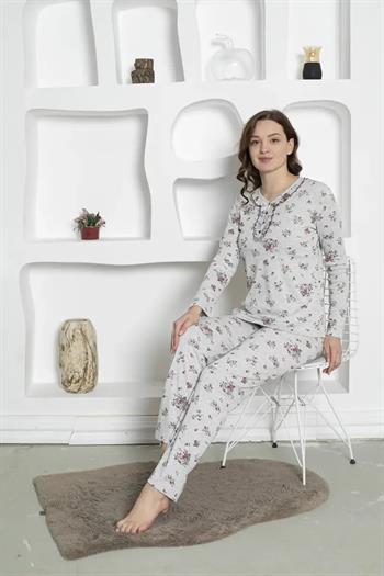 Çiçek Desenli Kadın Pijama Takımı -Uzun Kollu Penye 2820UK
