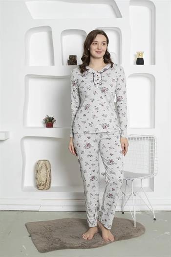 Çiçek Desenli Kadın Pijama Takımı -Uzun Kollu Penye 2820UK