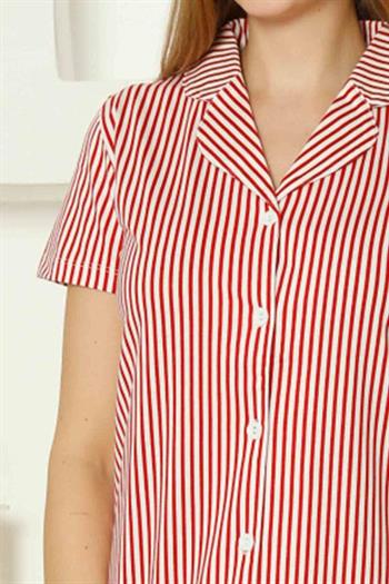 Çizgili Kısa Kollu Boydan Düğmeli Gecelik 2792KG