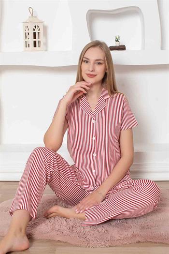 Çizgili Kısa Kollu Gömlek Pijama Takımı 2791KY