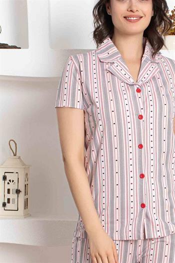 Çizgili Kısa Kollu Gömlek Pijama Takımı 2781KY