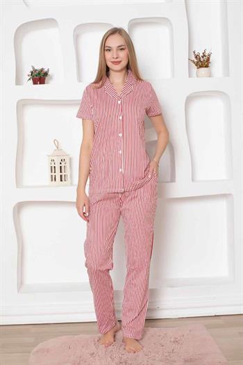 Çizgili Kısa Kollu Gömlek Pijama Takımı 2791KY